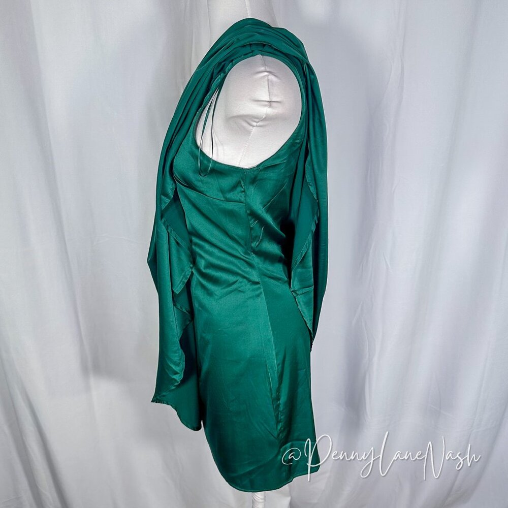 TCEC Satin Draped One Shoulder Mini Dress Green NWT - Picture 14 of 16